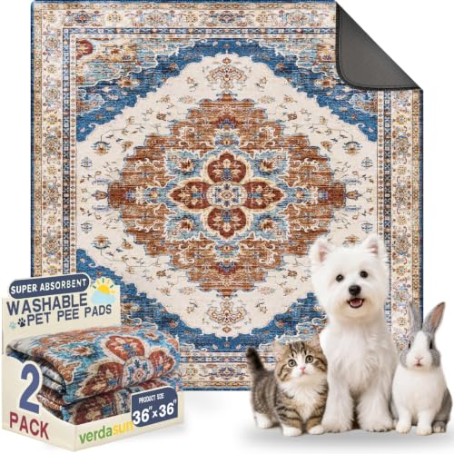 Image of Washable Pee Pads for Dogs, Reusable Puppy Potty Training Pads, Ultra-Absorbent Thick Waterproof Leak-Proof Non-Slip Pads & Mat for Crate, Playpen, Floor, Whelping & Housebreaking , 2 Pack 36 inchx36 inch