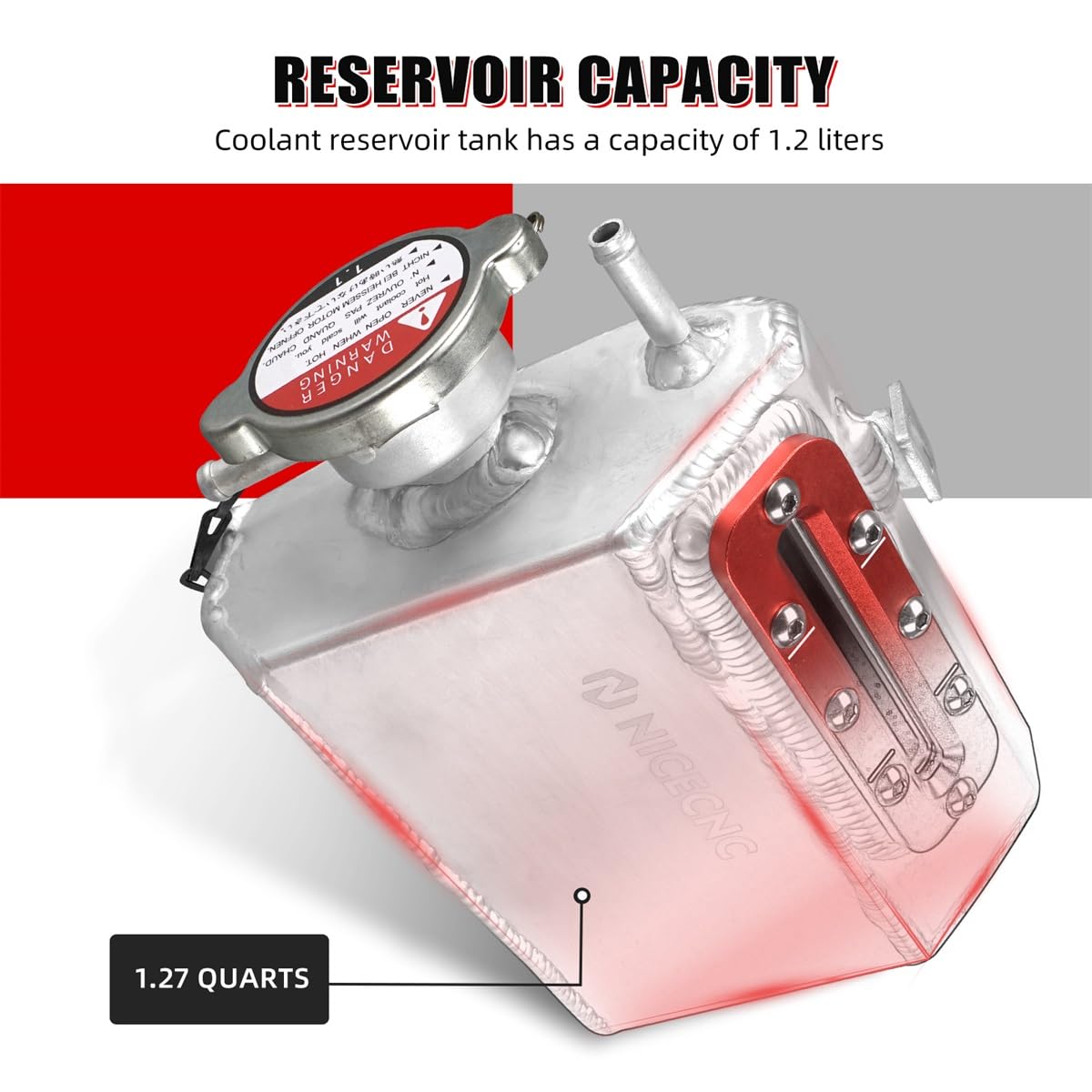 NICECNC X3 Kühlbehälter, Aluminium, rot, Compatible with Commander 1000R 4x4 XT-P DPS 2021–2023, Commander Max 1000R 4x4 XT DPS 2021–2023, Maverick 1000R 4x4 XMR DPS 2015–2018