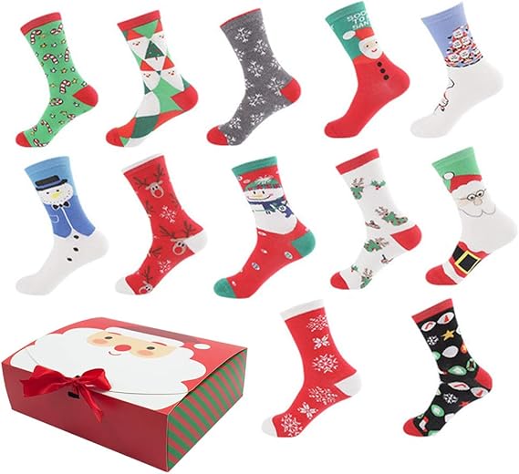 MuLing Christmas Holiday 12Pack Gift Socks with Gift Box