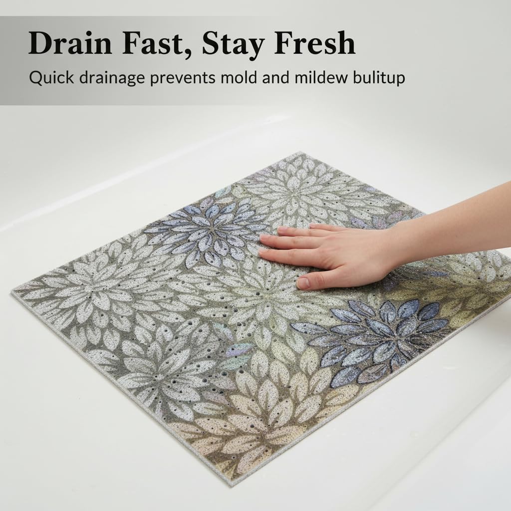 Tappetino da Bagno Antiscivolo in PVC, 80x120cm (Anello cavo) | Superficie lavabile, Tappeto Decorativo, Instzione facile, Per appassionati di fiori