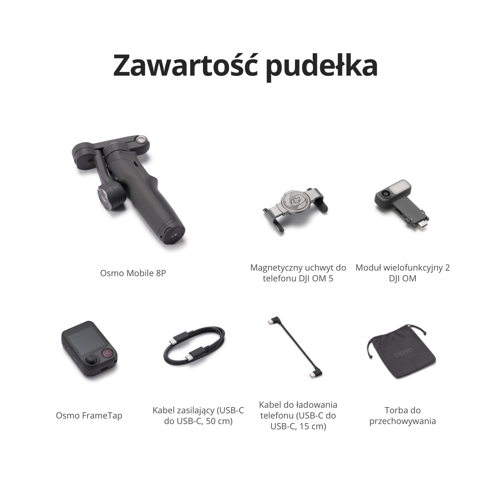 Osmo Mobile 8P, gimbal, stabilizator do iPhone’a i Androida, moduł śledzenia, pilot, natywne śledzenie, wysięgnik, statyw, bateria 10h, stabilizacja 3-osiowa, gimbal do telefonu