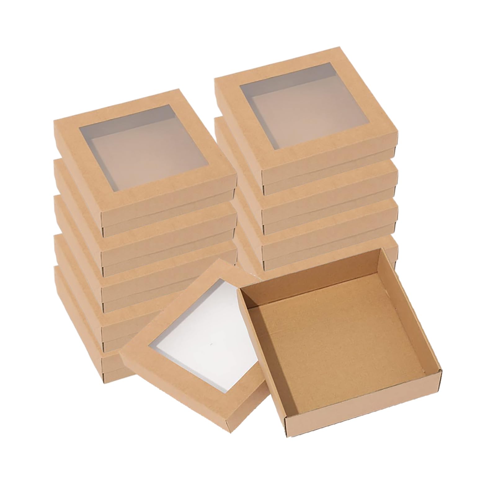 10-Pack Kraft Catering Boxes with Windows - Ideal for Food Presentation and Gifting - Sturdy Kraft Paper, Clear Window Lid, Easy Assembly - for Parties, Events, and Takeout