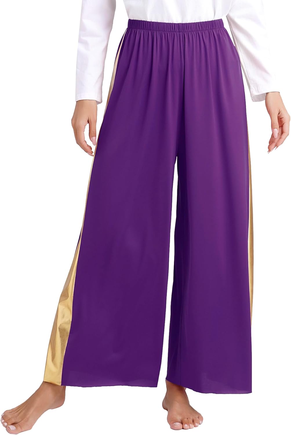 ACSUSS Women's Liturgical Praise Dance Outfit Long Sleeve Metallic Patchwork Worship Dance Costume with Pants