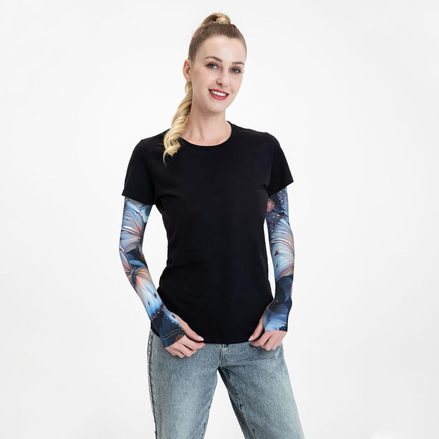 Arm Sleeves Cooling UV Sun Sleeves for Men & Women | Blue Butterflies Uv Sleeve Sun Protection Sports Compression Upf 50+|Breathable|Tattoo Cover Up|Outdoor Work