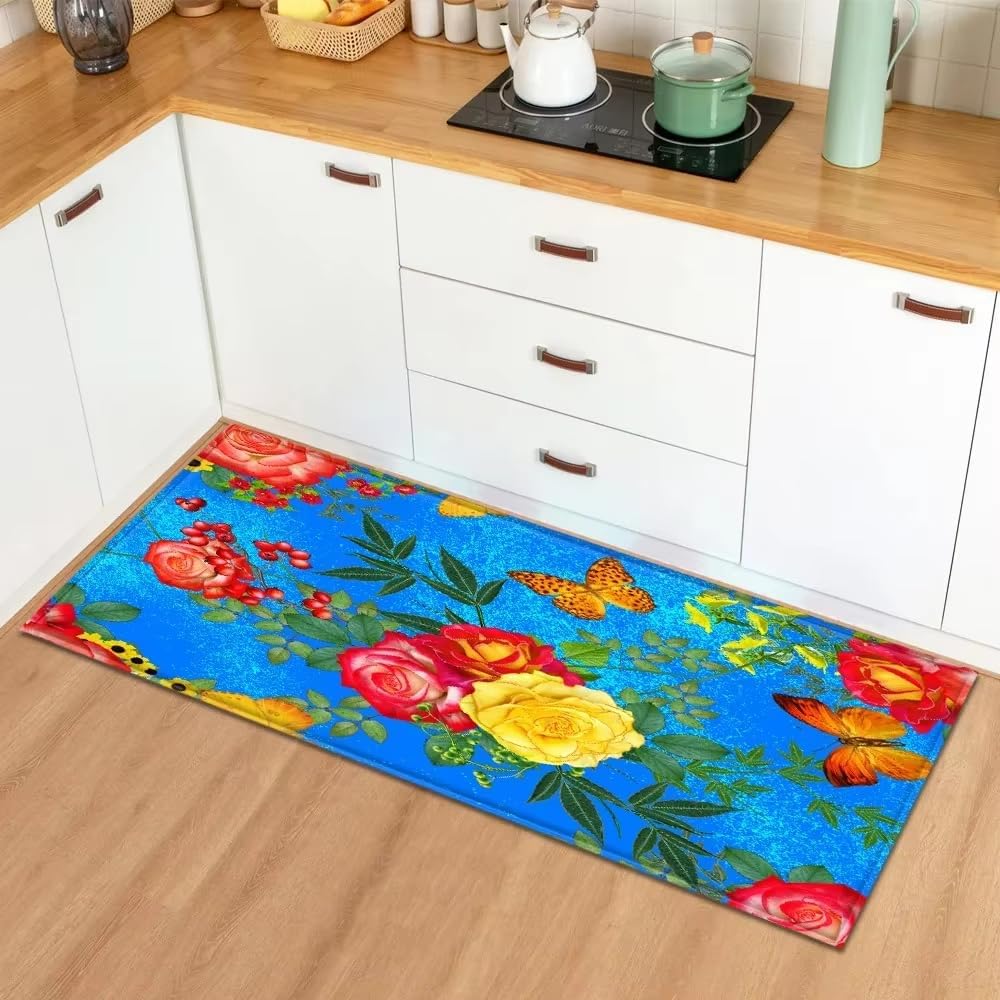 Creative Floral Pattern Home Kitchen Non Slip Floor Mat Door Front Decoration Mats Bedroom Entrance Doormat Rugs 2'x5'(20"x59") Office Rug
