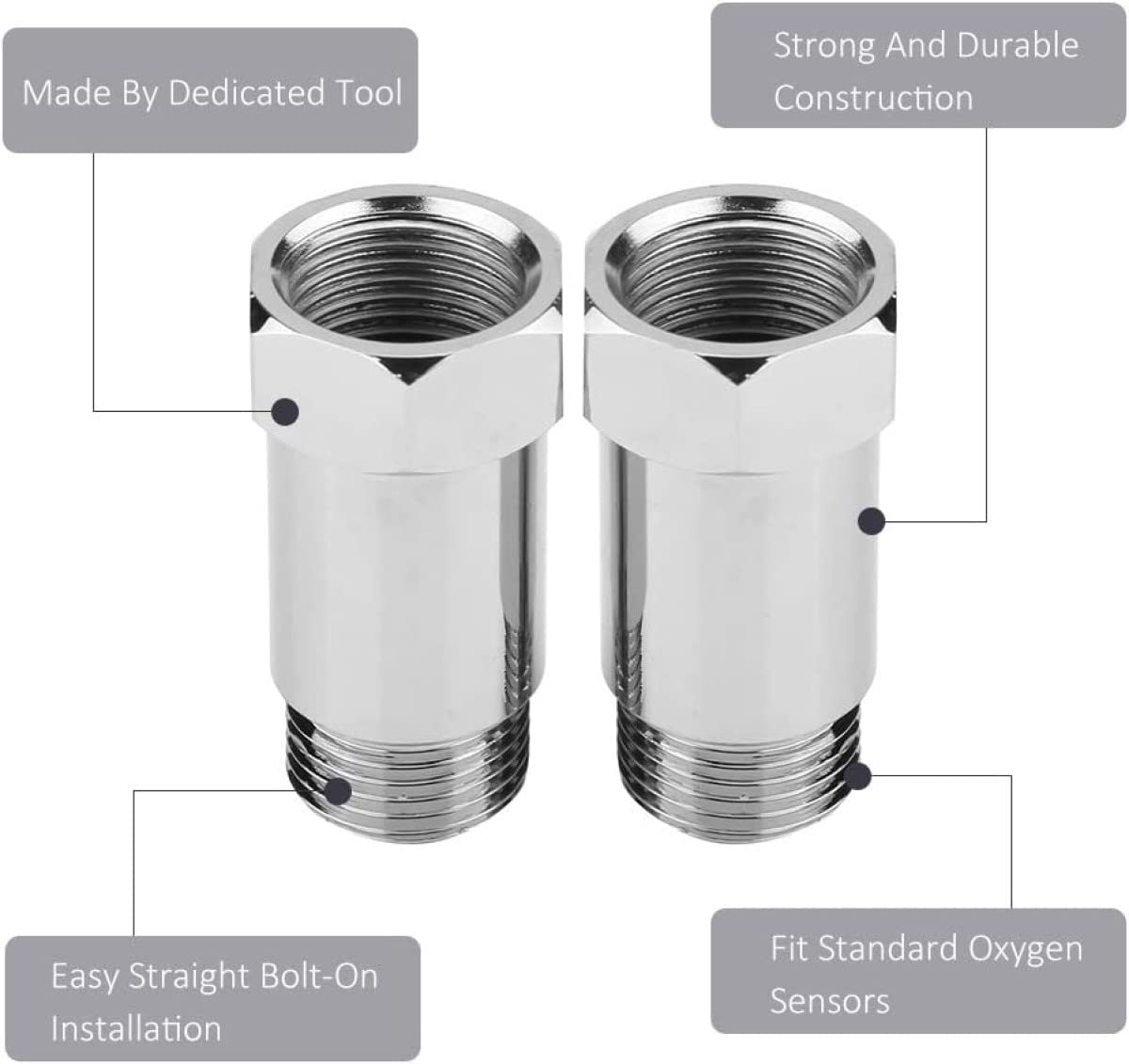 O2 Sensor Spacer Adapter - Universal Stainless Steel Extension Spacer M18x1.5 (2 Pack)