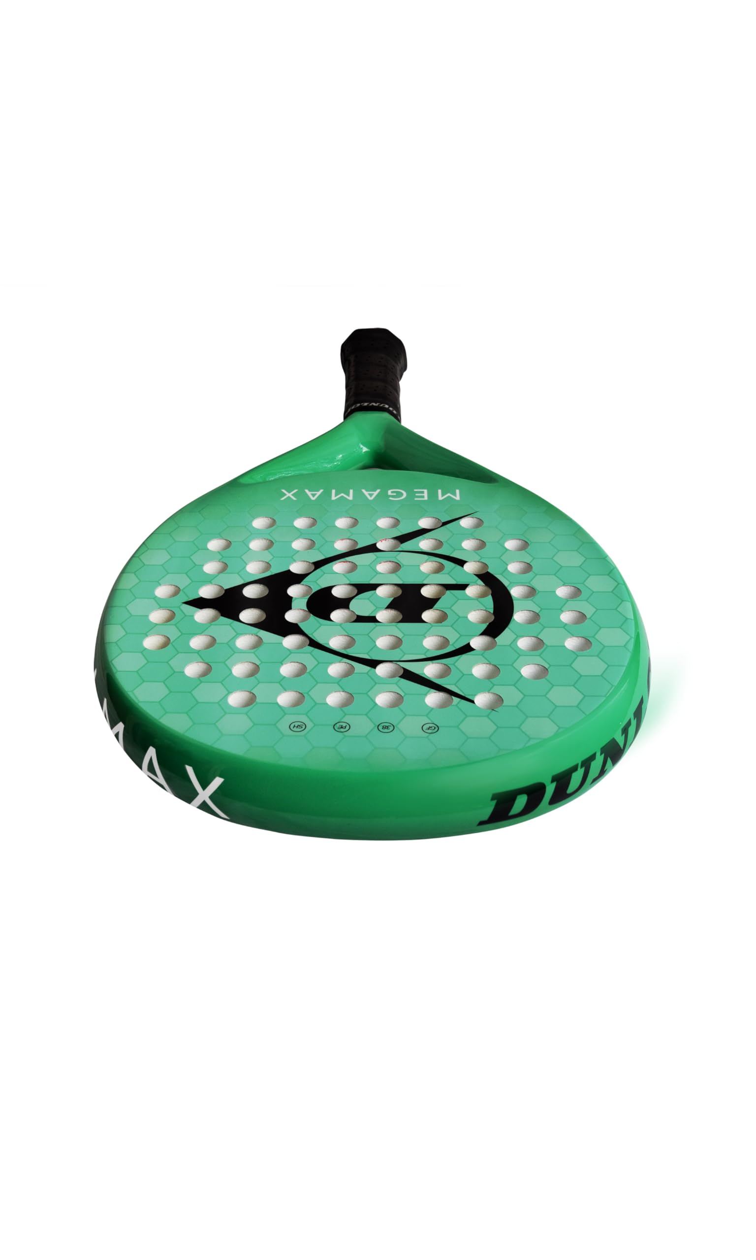 DUNLOP Raquette de Padel Megamax Argent/Noir/Vert – Forme Ronde, Cadre en Graphite – Équilibre Moyen, Noyau Pro EVA – pour Débutants
