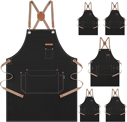 Genixart Delantal de chef para hombres y mujeres con bolsillos, delantales de lona para cocinar en la cocina, pintura de artista, delantal de
