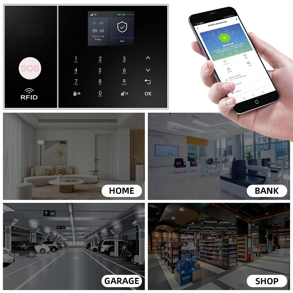 XNY Allarme Casa Wifi, Antifurto Casa wireless, Kit Allarme Casa Senza Fili 4G con APP Alert, Rilevatore di Movimento, Sensore Finestra Porta, Telecomando, Sirena (PG-108-4G-F)