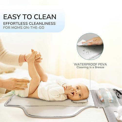 Miniatura 4 de Cambiador de pañales portátil con correa para el hombro, cambiador de viaje desmontable con bolsillo para toallitas de bebé, regalos para baby