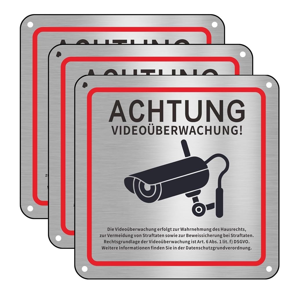 Littimoon 3pack Video Surveillance Sign, Video Surveillance Private Property, 15 X 15 cm Metal Warning Video Surveillance Sign