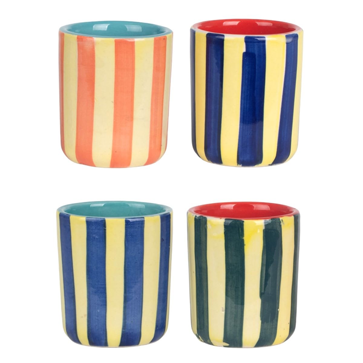 Vasos Cerámica x4 Modelos Rayas 9x7,5 cm