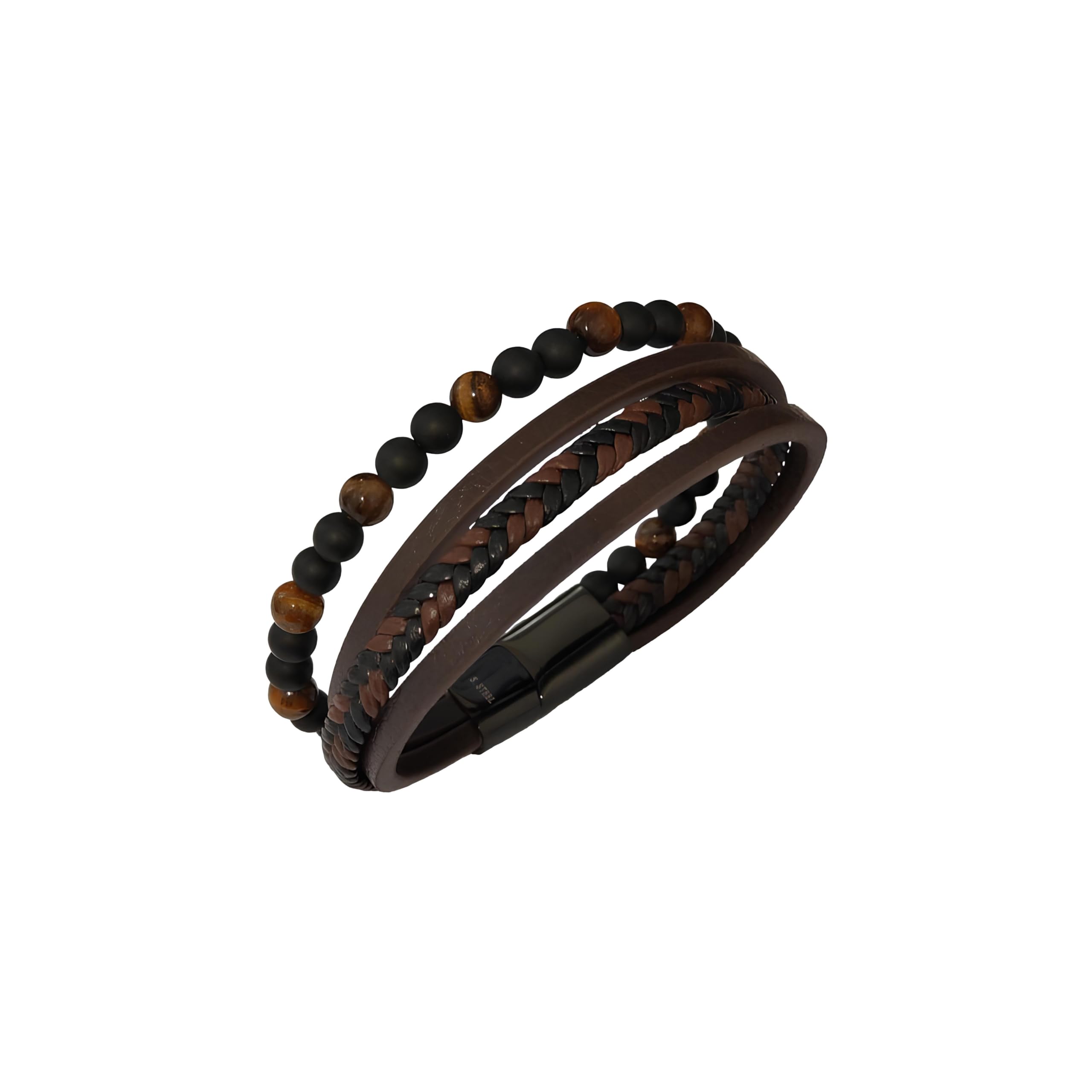 GenericPulsera de cuero para hombres con piedra natural y cierre magnético de acero inoxidable.