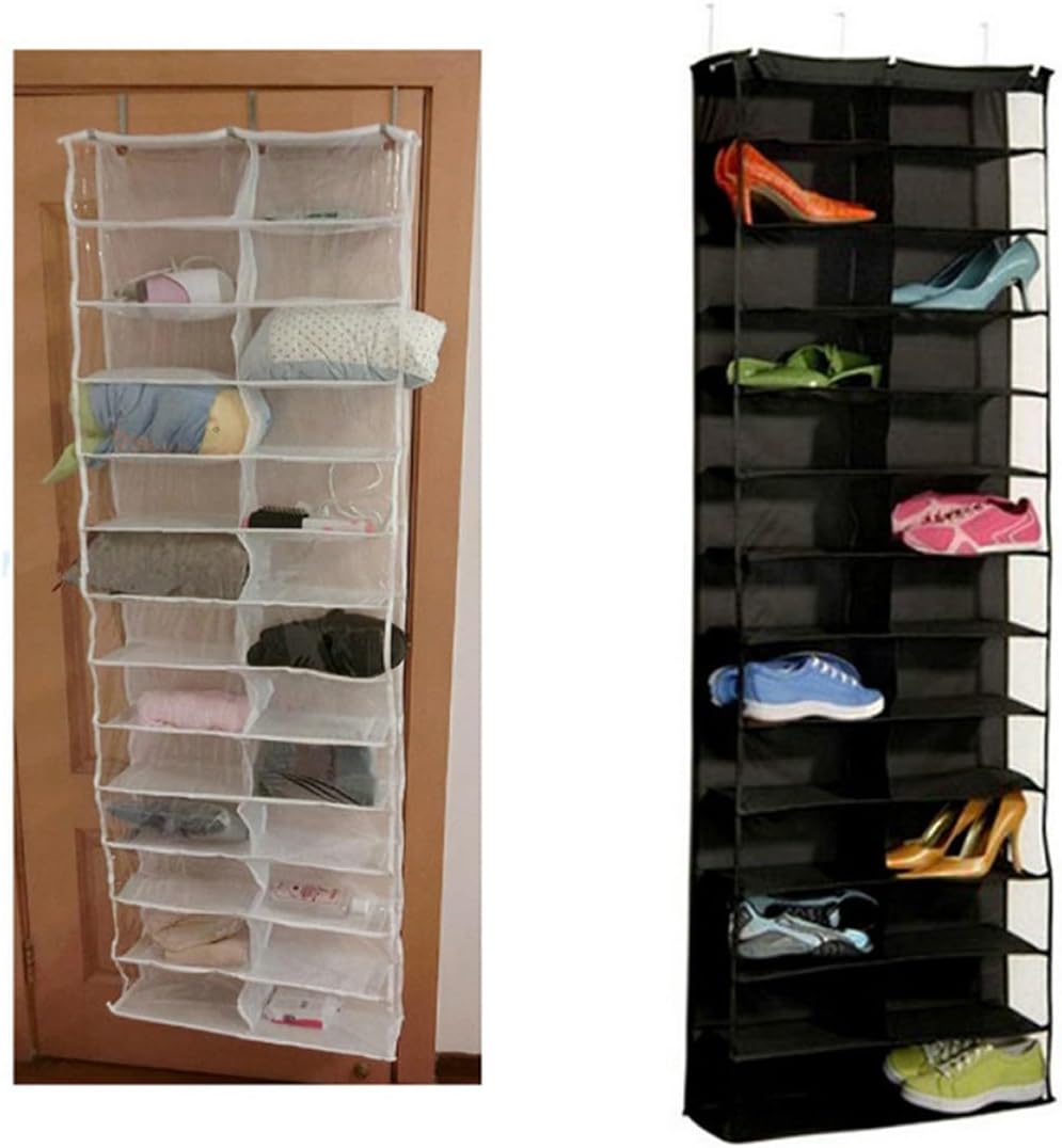 Ciieeo 2pcs over The Door Shoe Organizer Bag with 26 Pockets White Hanging Shoe Storage Rack for Closet and Bedroom Space-saving for Home Organization