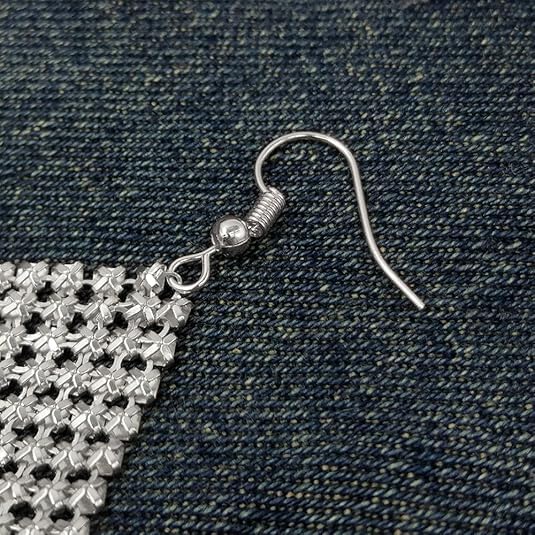 Christmas Trendy Women Earrings Metal Mesh Grid Sequins Tassel Long Drop Dangle Earrings for women (silver)