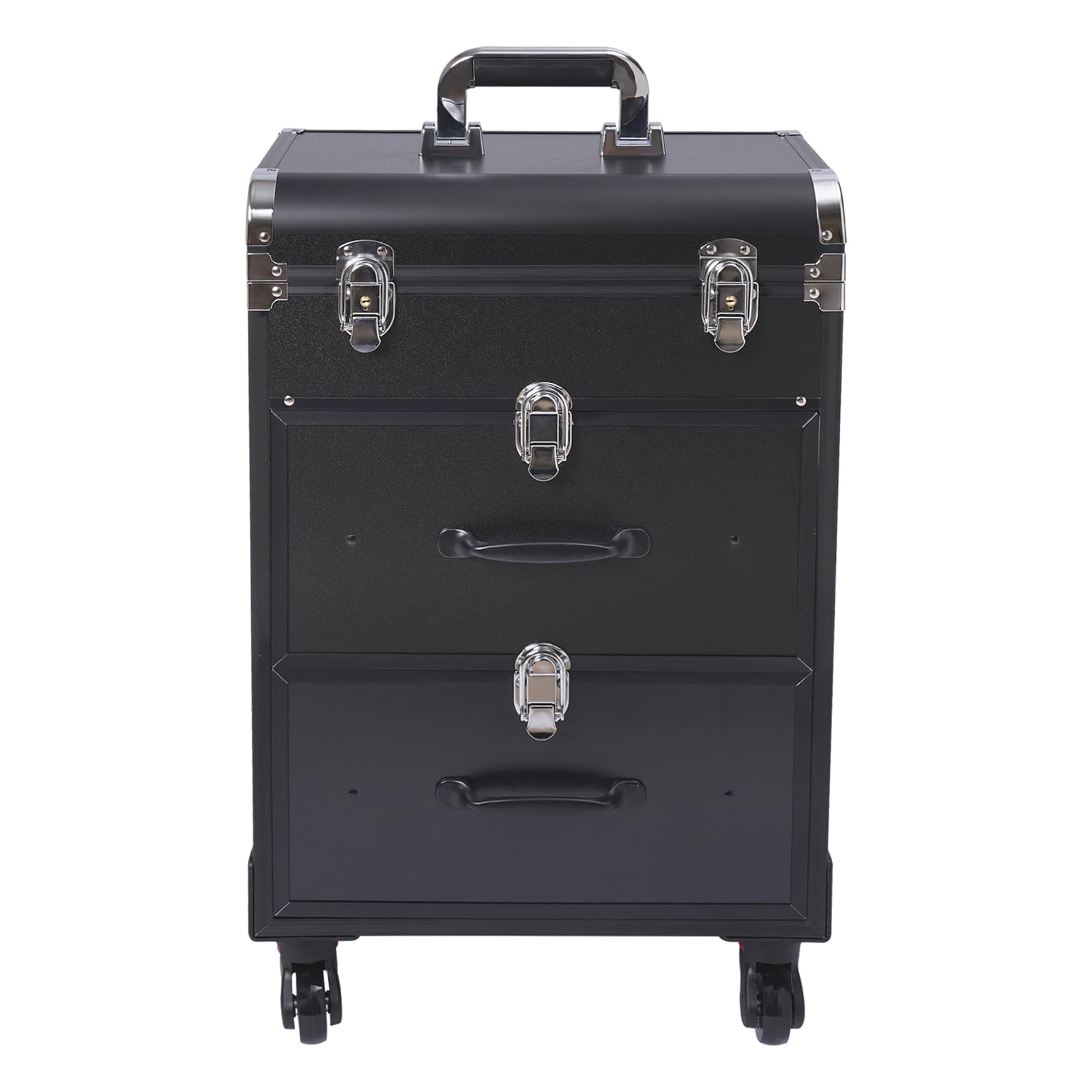 NEATOOM Rolling Makeup Case with Universal Wheels, Movable 3 Layer Makeup Case, Makeup Train Case with Locks, Large Cosmetics Travel Trolley Cases for Make-up Artists, Hairdressers