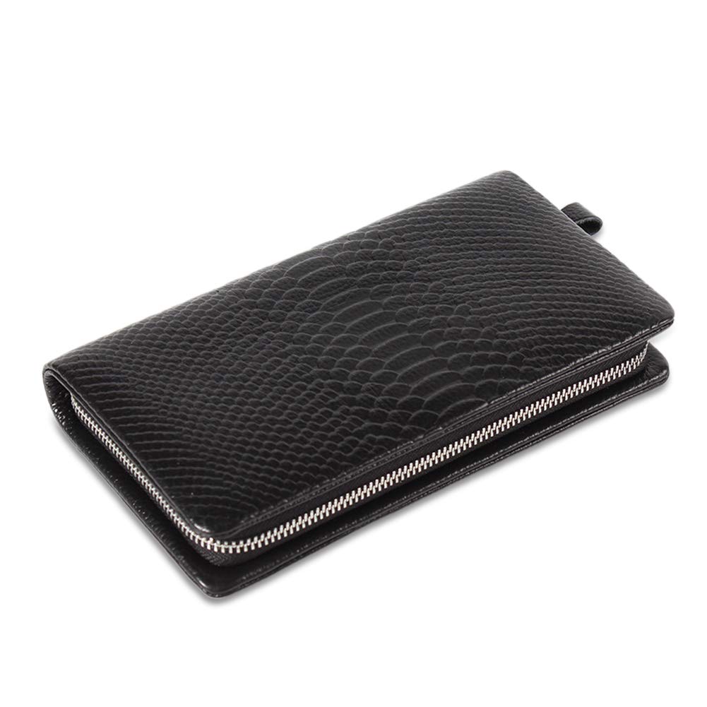 LATICCI Mens Stylish Card Wallet Real Calfskin Leather Reptile Emboss Black