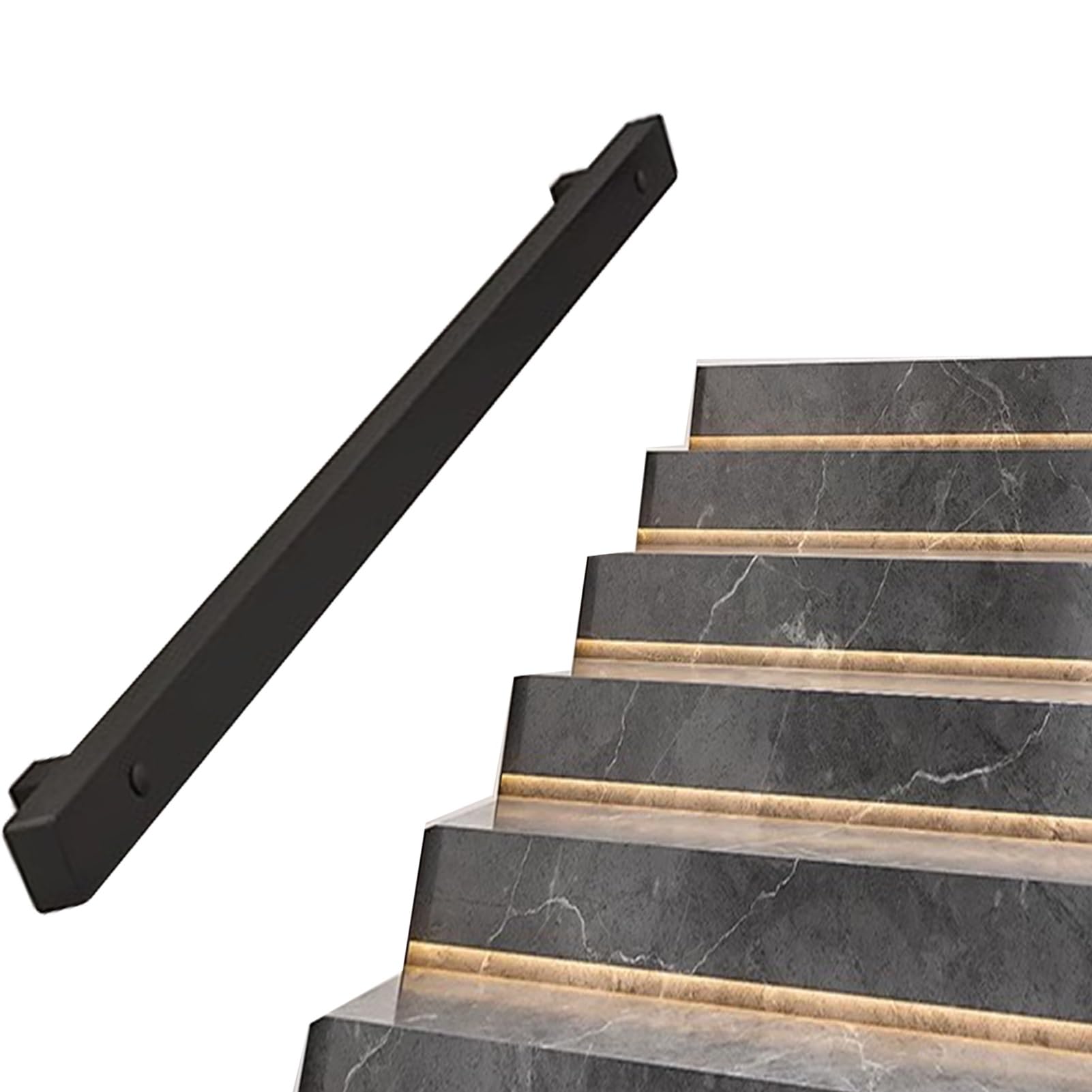 Fkxsxaz Black Metal Handrails For Stairs, Non-Slip Iron Pipe Stair Banister Rail Kit With Brackets, Against The Wall Interior Staircase Railing Safety Grab Bar Loft Corridor Porch(8Ft/240C