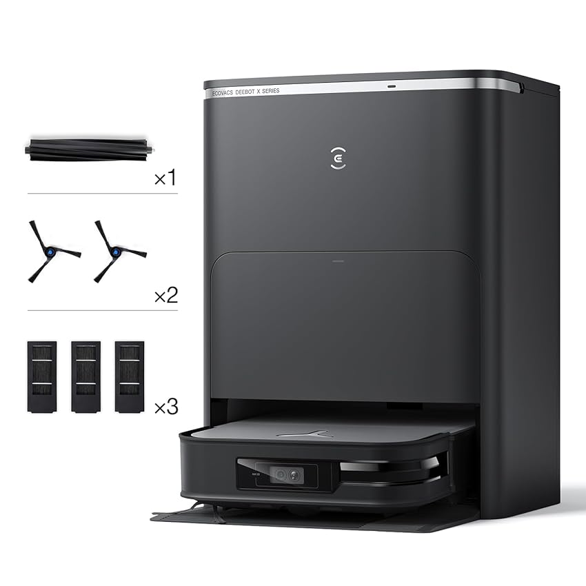 Immagine del prodotto ECOVACS DEEBOT X2 OMNI 8000Pa Robot Aspirapolvere Lavapavimenti con Stazione Svuotamento/Lavaggio automatico + Kit di ricambio, 1*spazzola principale, 2*spazzole laterali, 3*filtri antibatterici