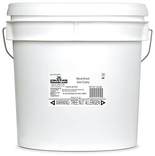 Once Again Mantequilla de almendras cremosa natural, cubo de 35 libras, asado, sin sal, sin azúcar, certificado sin gluten, sin maní, vegano, disponible en Yaxa Colombia