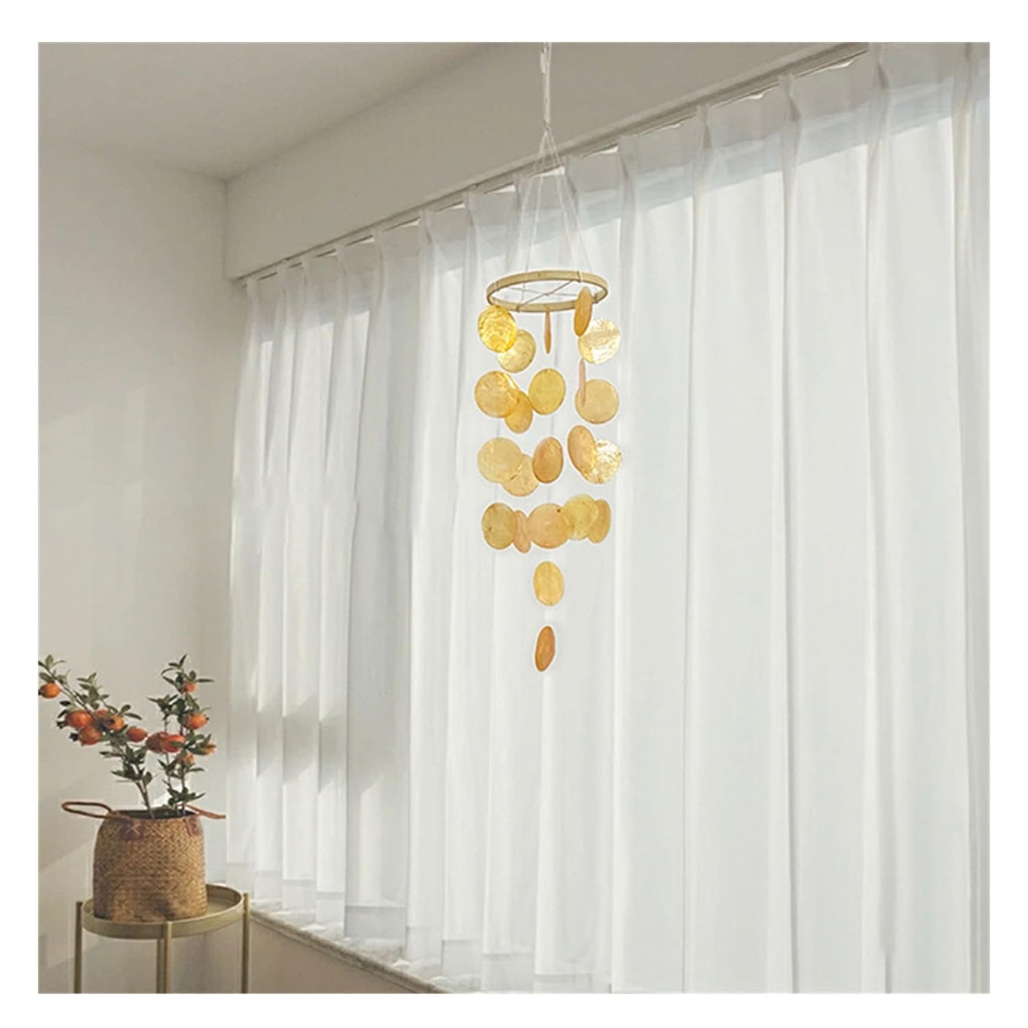 Rockreyoa Shell Wind Chime Colourful Capiz Shells Wind Chimes Hanging Ornaments Natural Mother of Pearl Shell Wind Bell Garland Dream Catcher Window Decoration for Garden Home Decoration Yellow