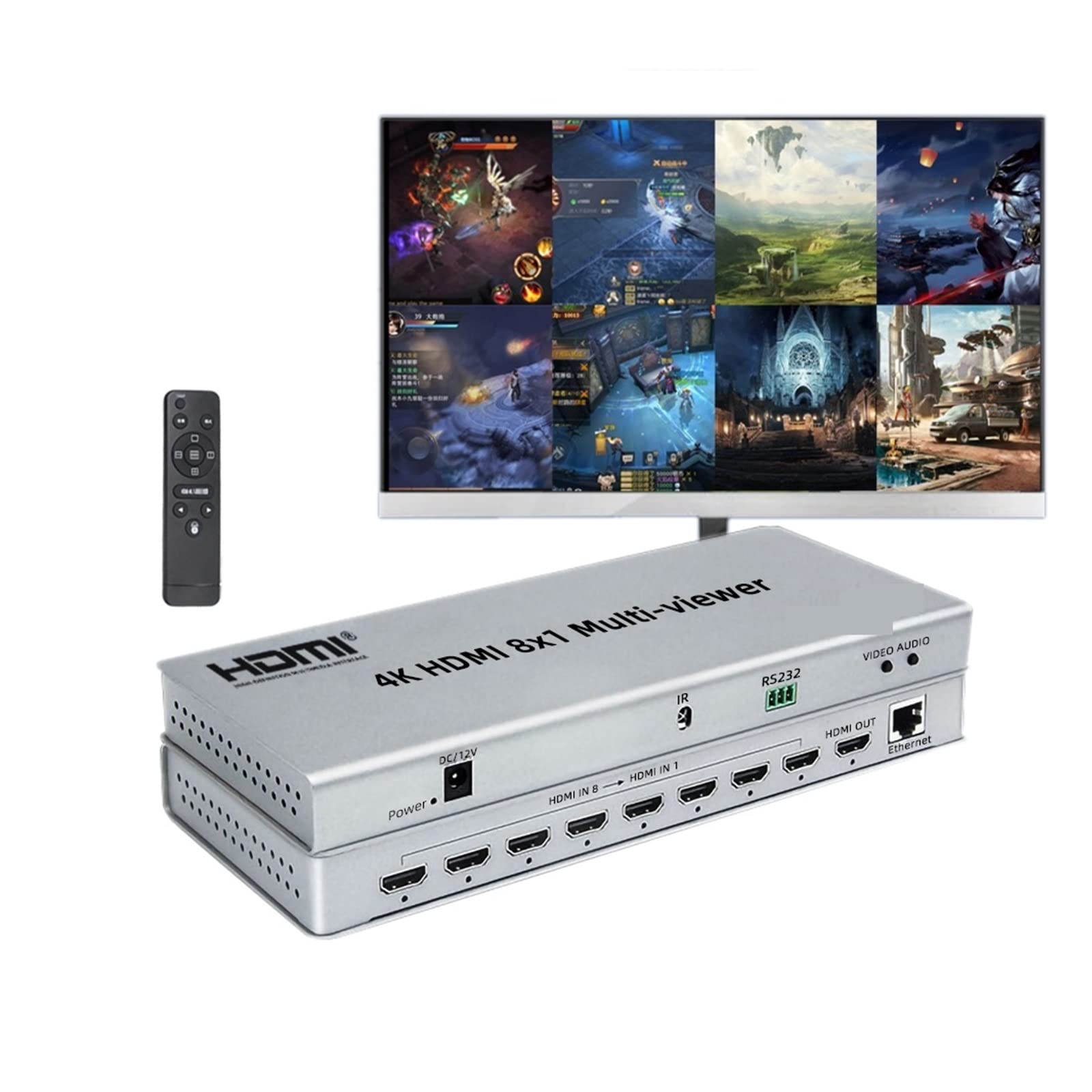 CUDTAPI Multi-Viewer 8X1 Switcher 4K 30Hz Switch Converter With Remoter 8 Input 1 Output