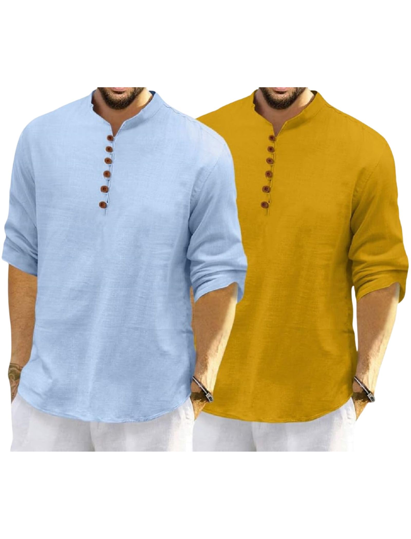 macsivo Men's Cotton Blend Kurta with Solid Band Collar Full Sleeve Button Closure Regular Fit Curved Hem Length | Kurta for Man | Combo Pack of 2-picture-41