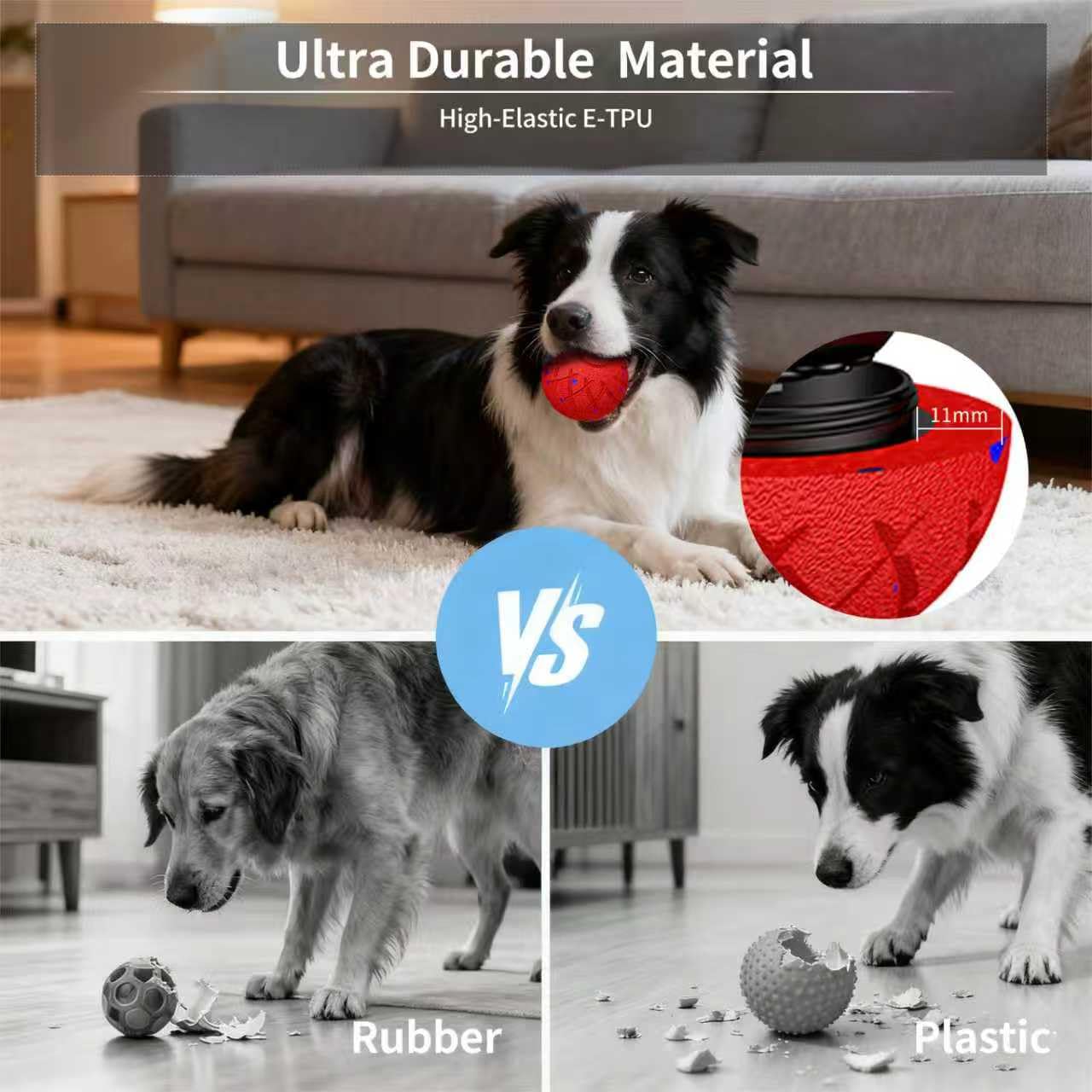 Balle interactive pour chien, mouvement automatique, rebondissement et rotation, indice d'étanchéité IP54, balle roulante active pour chiens de taille moyenne et grande [2025] rechargeable par