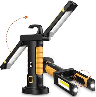 LED Work Light Portable Rechargeable: 5000mAH Battery Cordless Folding 3 COB Mechanics Worklight 270° Rotate Shop Lights with 6 Lighting Mode Magnetic Base Working Flashlights (2000 Lumens)