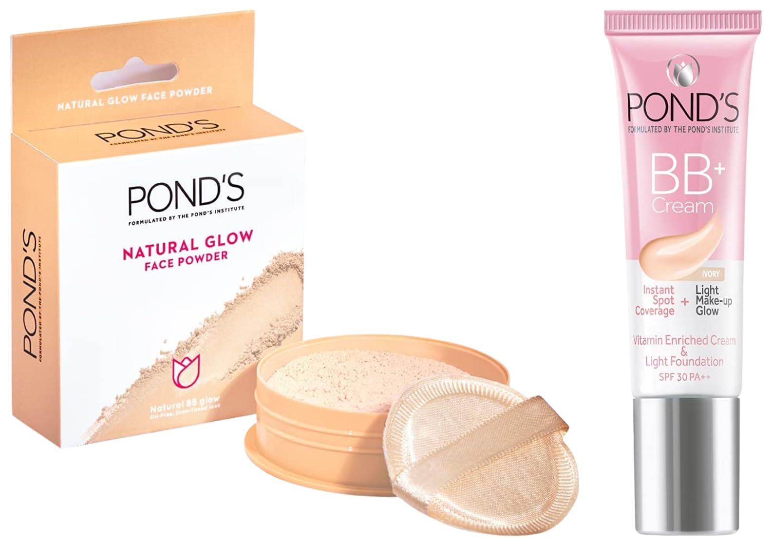 POND's Natural Face Matte Powder for Normal Skin, BB Glow - 30G, Pink & BB+ Cream for All Skin Types, Matte Instant Spot Full Coverage + Light Make-Up Glow, Ivory 9G-image-25