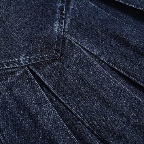 Women's Casual High Waisted Pleated Denim Skirt Frayed Mini A-Line Jean Skirt4