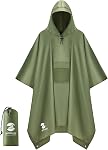SaphiRose Extra Thick Hooded Rain Poncho Double Layer Waterproof Raincoat Jacket for Men Women Adults