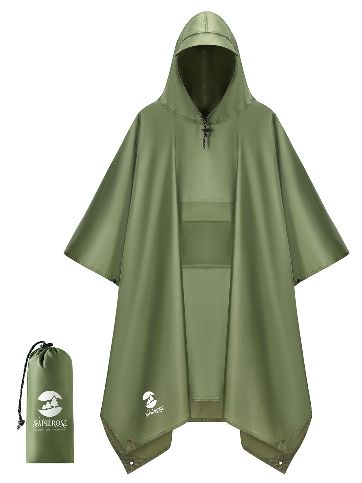 SaphiRose Double Layer Rain Poncho, Waterproof Thick Hooded Raincoat 3-in-1