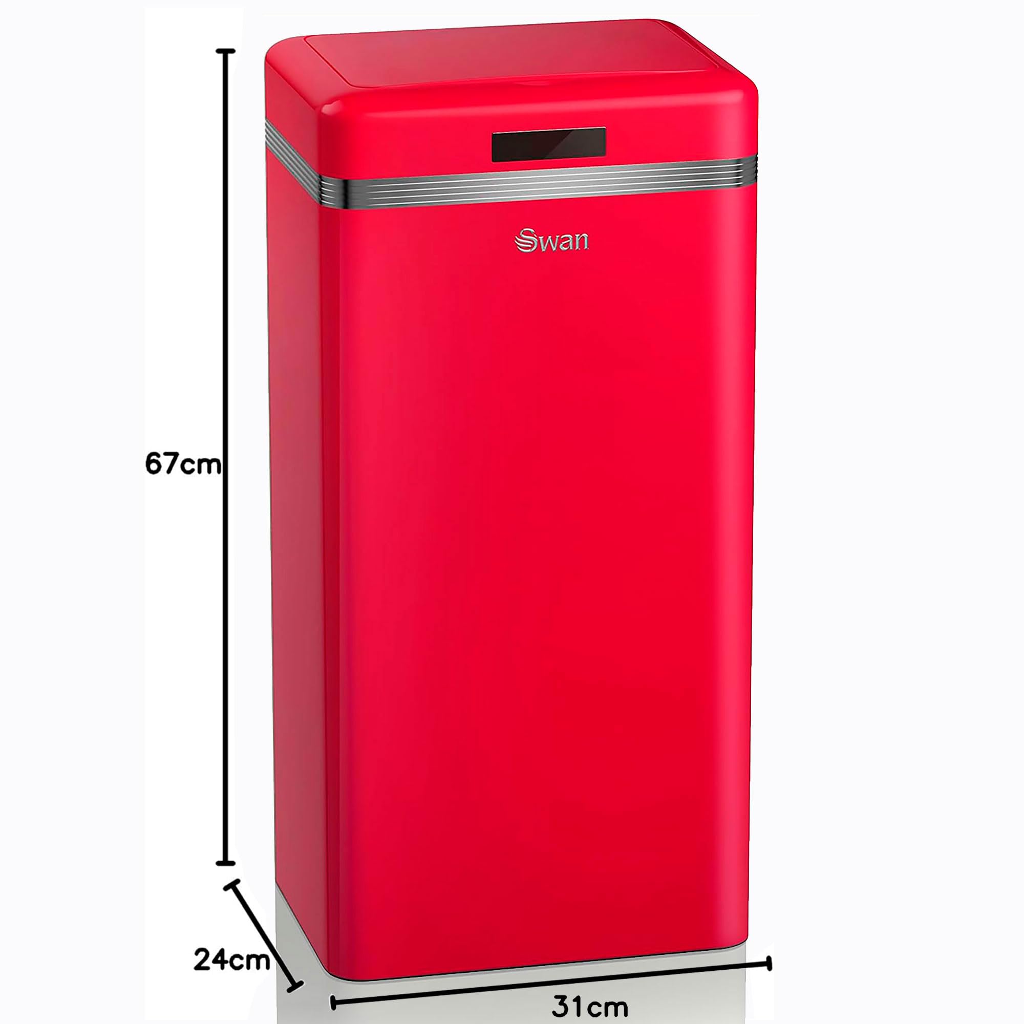 Swan Retro Küche Mülleimer Automatisch, Abfalleimer mit Bewegungssensor, 45 Liter, Metallisch, Intelligenter Küchenabfalleimer mit großer Kapazität, Vintage-Design, Rot