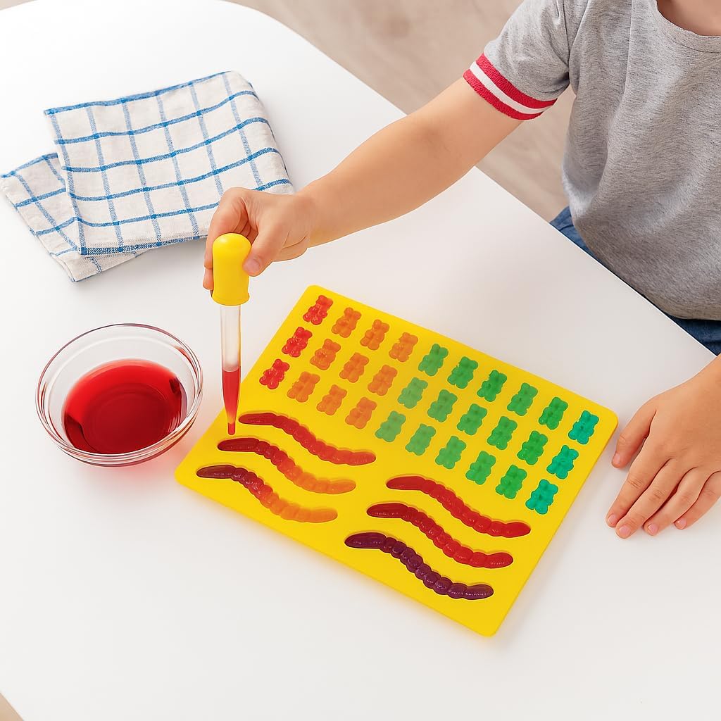Mrs. Anderson's Baking Gummy Bear and Worm Mold with Dropper, Non-Stick LFGB Silicone