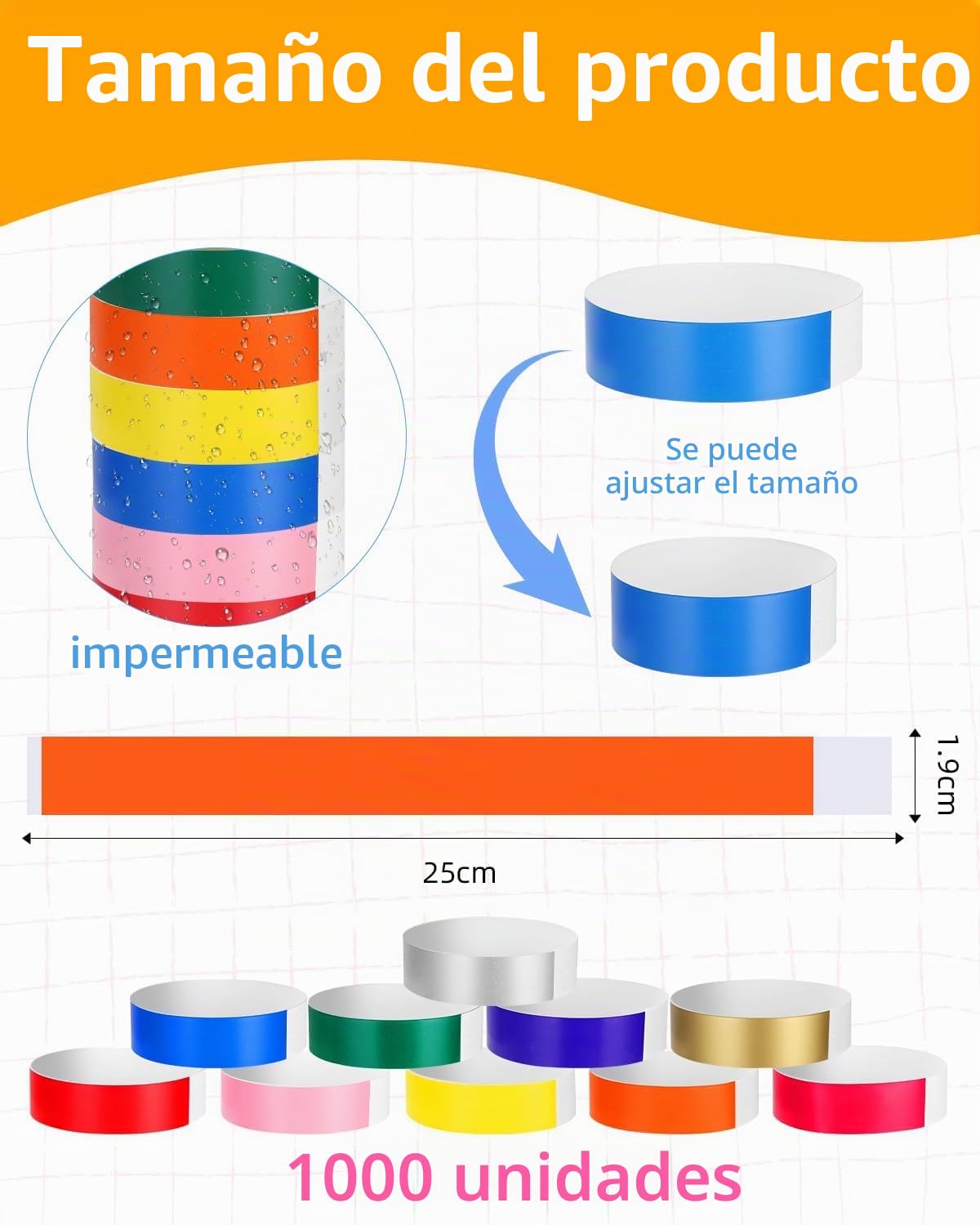 1000 Piezas Pulseras De Papel Para Eventos, 25×1,9cm Pulseras Para Fiestas, 10 Colores Pulseras Fiesta, Pulseras Para Eventos Para Eventos Festivales De Música Conciertos Concursos