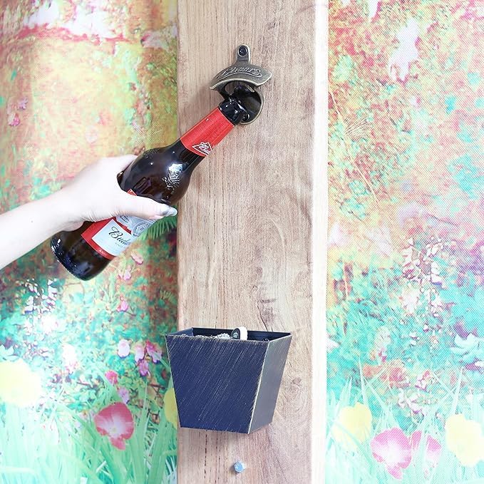 Miniatura 3 de HAIICEN Old Style Cheers - Abridor de botellas montado en la pared, abridor de tapas de cerveza, abridor de botellas de bronce antiguo (paquete de 6)