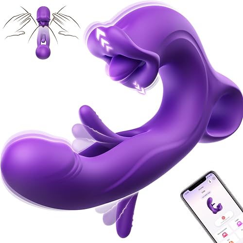 Vibrador para Punto G - Vibrador de Empuje Rosa, Juguetes Sexuales para Mujer con 10 Vibraciones y Empujes y Juguetes de Lengua Lamedora para