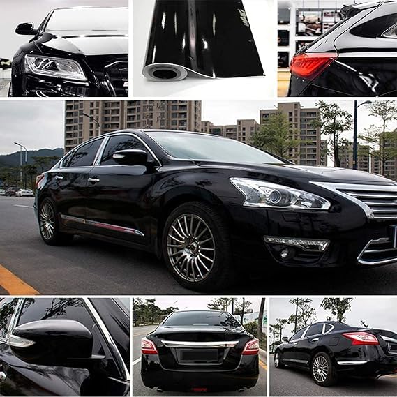 Image of WISDOM Black Glossy Wrap Vinyl Car & Bike Wrap Sheet Vinyl Car Wrap Sheet Roll Film Sticker Decal Sticker (24 inch x 60)