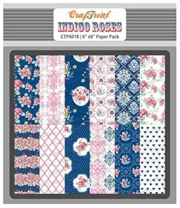 Rose Printed Paper Pack for Scrapbook - Indigo Roses - 24 Sheets - 6X6 Inches - Floral Pattern Paper for Scrapbook Decoration - Pattern Design Printed Craft Paper for Flower