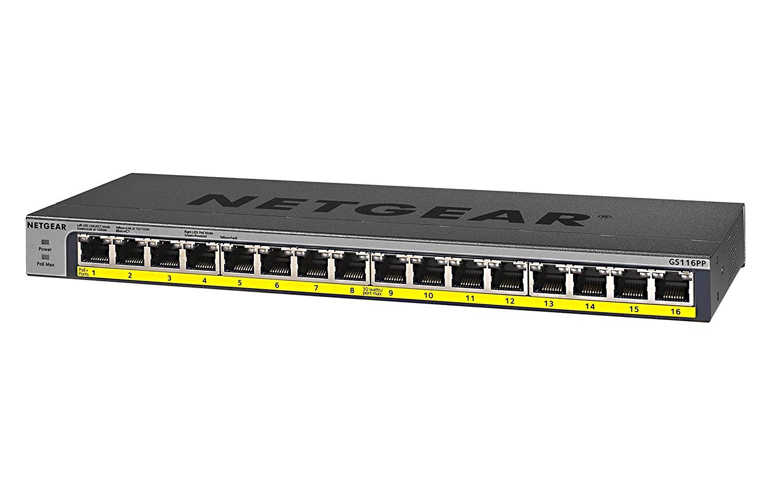 NETGEAR PoE Switch 16 Port Gigabit Ethernet Unmanaged Network Switch (GS116PP) - with 16 x PoE+ @ 183 W, Desktop, Wall Mount or Rackmount-image-0