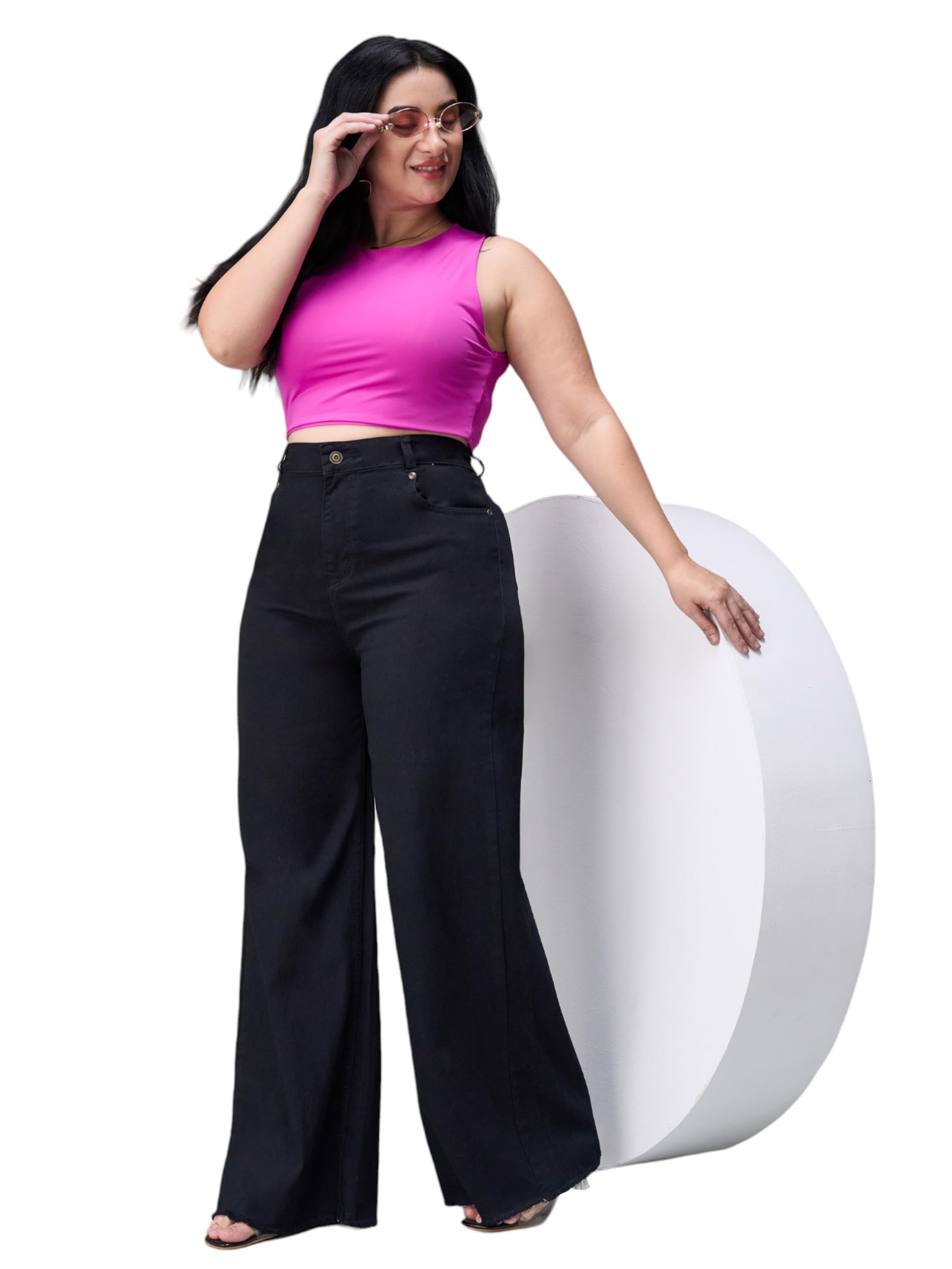 miss chase a+ Women's High Rise Regular-Length Stretchable Wide Leg Denim Jeans-picture-28