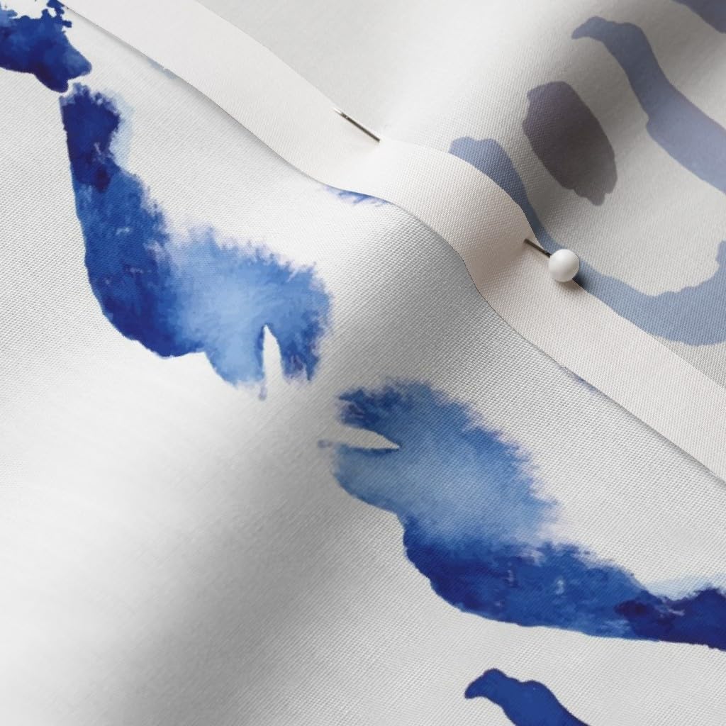 Spoonflower Fabric - Blue Indigo Ikat Abstract Boho Stripe Watercolor Home Decor White Printed on Cotton Poplin Fabric by The Yard - Sewing Shirting Quilting Dresses Apparel Crafts