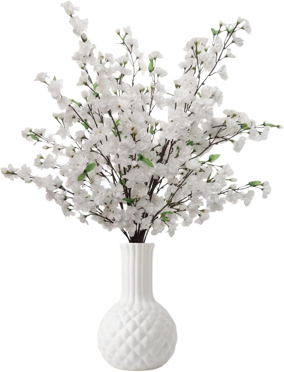 Larskilk Fake Plants Cherry Blossom Decor - Cherry Blossom Branches for Home Decor - Artificial Plants Indoor Fake Flowers - Three Pieces, 36 Inch - White Artificial Flowers