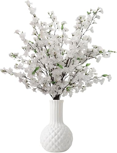 Larskilk - Ramas de flor de cerezo blanco, juego de 3, flores artificiales de tacto real de 36 pulgadas, tallos florales sintéticos para jarrones,