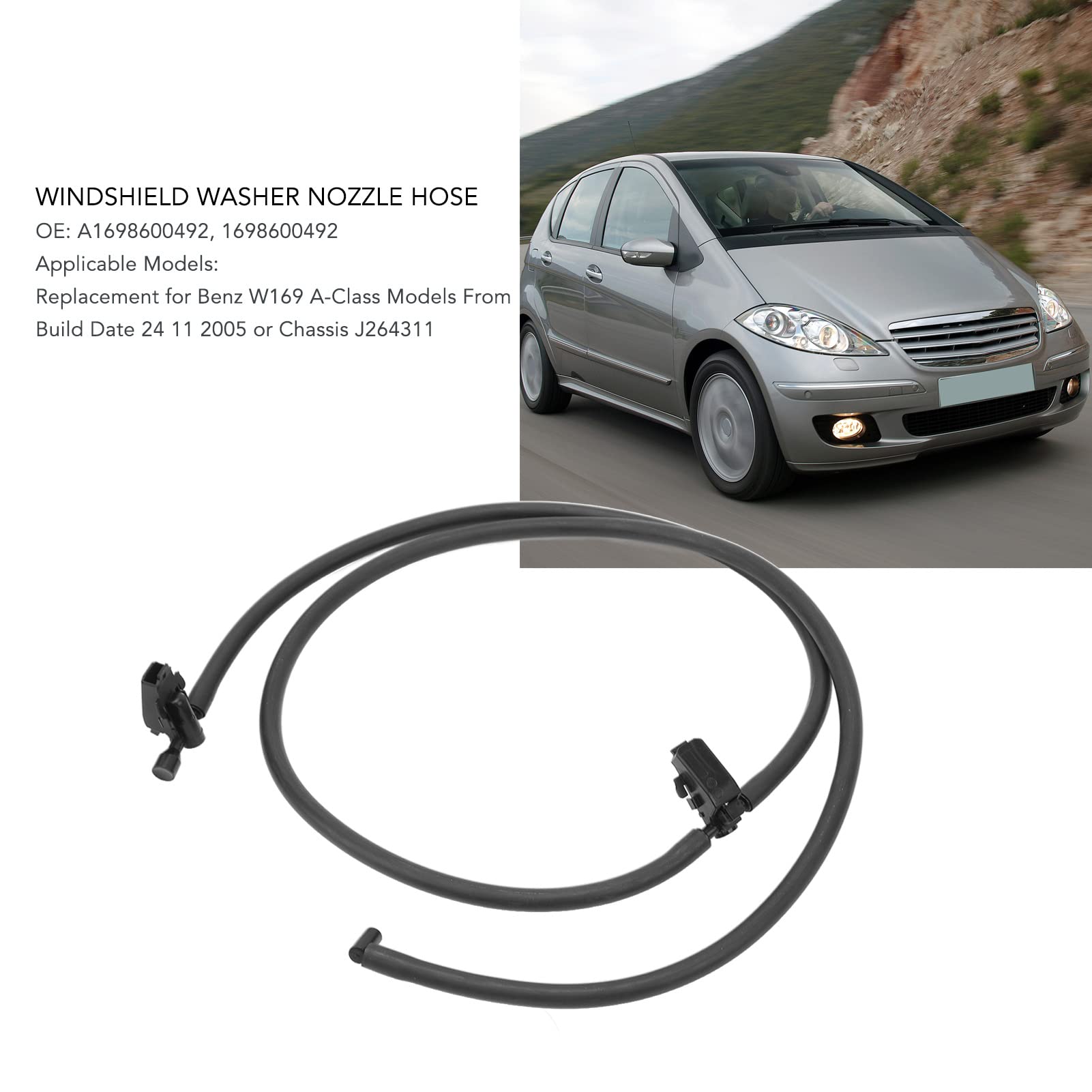Fockety Wąż Cieczy Przednia Wycieraczka Przednia, OE A1698600492, 1698600492 Zestaw węża do spryskiwaczy przedniej szyby pasuje do modeli W169 klasy A, linia spryskiwaczy przedniej szyby