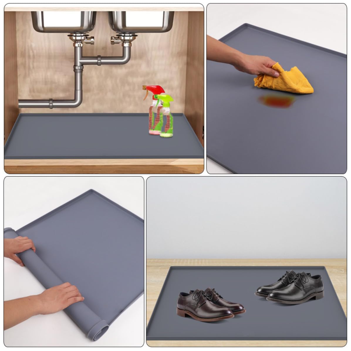 Tappetino in Silicone Multiuso per Mobile Sotto Lavello Cucina e Bagno Fori di Drenaggio, Protezione Antiscivolo e Resistente All'umidità