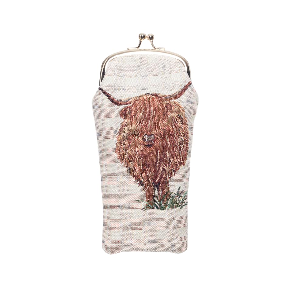 Signare Tapestry Glasses Case for Women Eyeglass Case with Fashion Pattern Design (GPCH-) (Highland Cow)