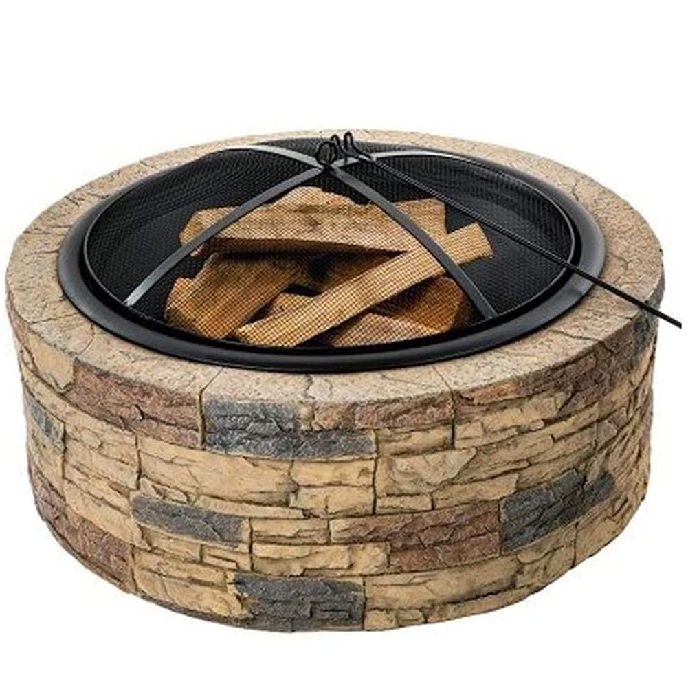 Paisaje al Aire Libre Firewood Calentador, Circular Carbón de leña Calefacción Paja Piedra Piedra Piedra Madera Estufa Gráfica Jardín Decoración del Hotel,A