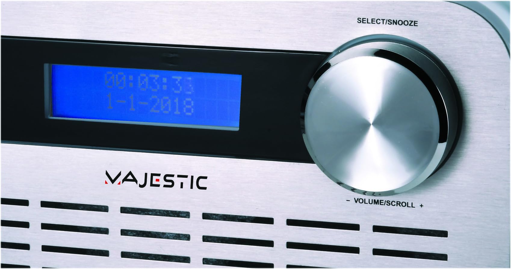 Majestic DAB 843 - Radio DAB/DAB+/FM, display LCD, Ingresso AUX-IN, presa cuffie, sveglia doppio allarme, adattatore per alimentazione incluso